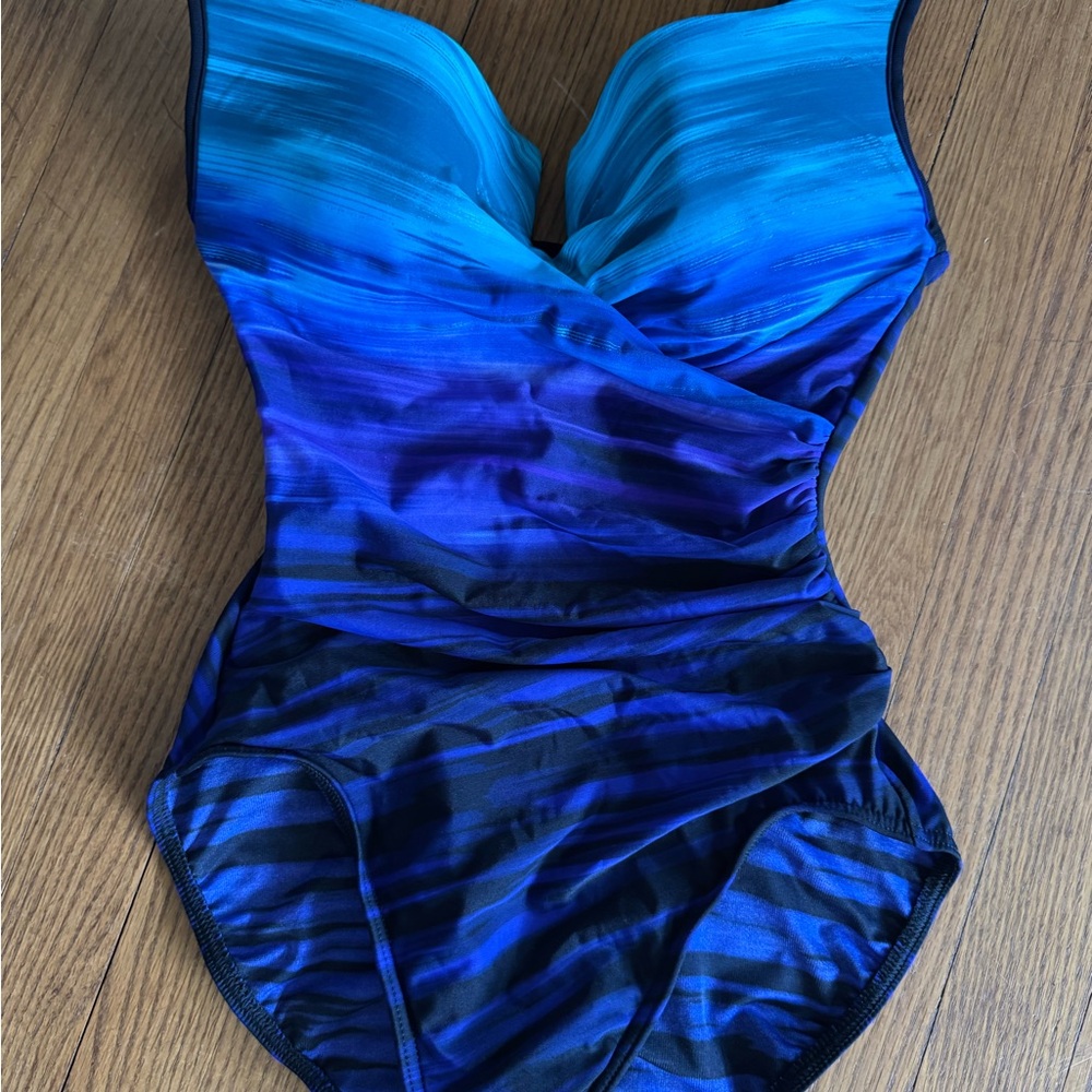 Miraclesuit Blue and Purple One Piece Swimsuit with Sweetheart Neckline